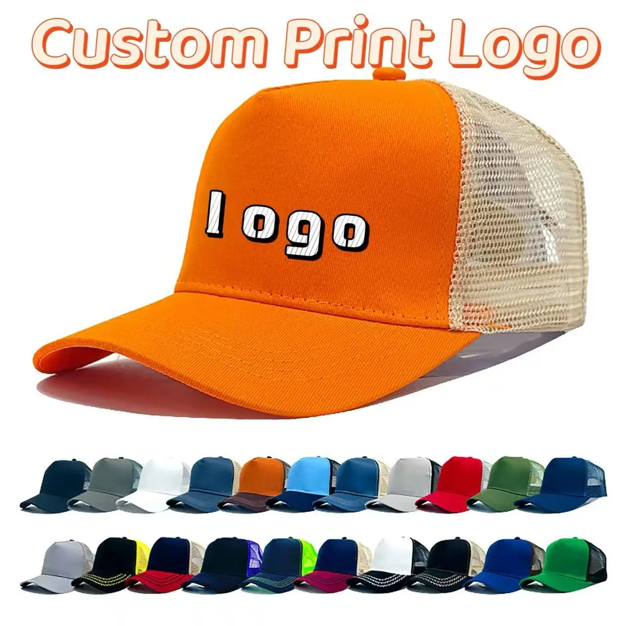 Customized Printed Logo Solid Color Hardtop 5-Piece Baseball Caps Men's And Women's Breathable Mesh Curved Brim Duck Tongue Hats