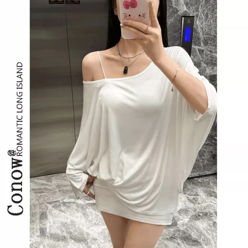 الصيف قصيرة الأكمام كسول نمط البلوفرات فضفاضة أعلى البساطة الشباب كل مباراة شارع العليا تي شيرت أزياء عارضة النساء الملابس #2