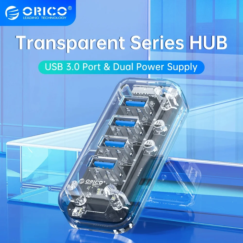 

ORICO Transparent Series USB HUB Multi 4 7 Port High Speed USB3.0 Splitter With Micro USB Power Port For Laptop PC OTG Adapter