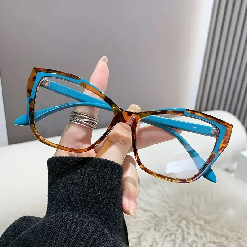 Optical Spectacle Eyeglasses Frames Fashionable Women's Anti Blue Light Color Changing Glasses Trendy Cat Eye Frames Flat Lenses