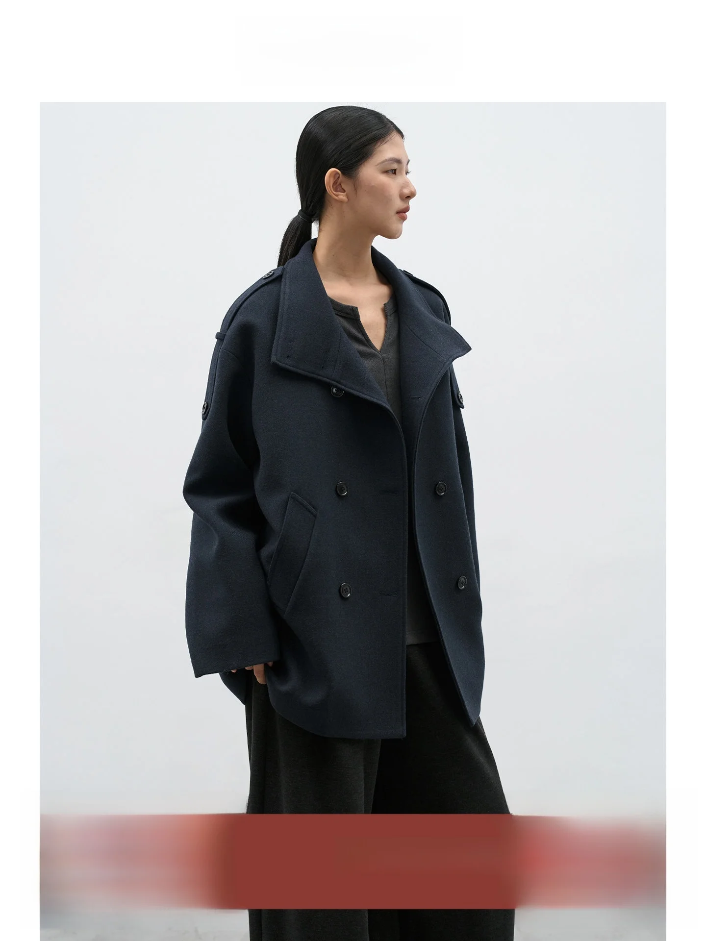 

Пальто женское EIGHTHMONTH из темно-синей шерсти, свободного кроя, приталенное, средней длины, двубортное, с воротником, повседневное, для работы и отдыха