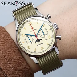 SEAKOSS Calendar Men's Mechanical Watches 40mm Automatic ST1654 Movement Pilot Week Display Watch 24hours Instruction Waterproof