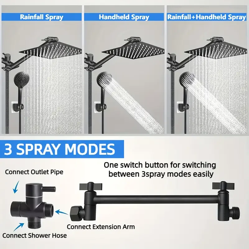 Imagem -06 - Handheld Shower Head Combo Chuva o Braço de Extensão Ajustável 11 de Alta Pressã