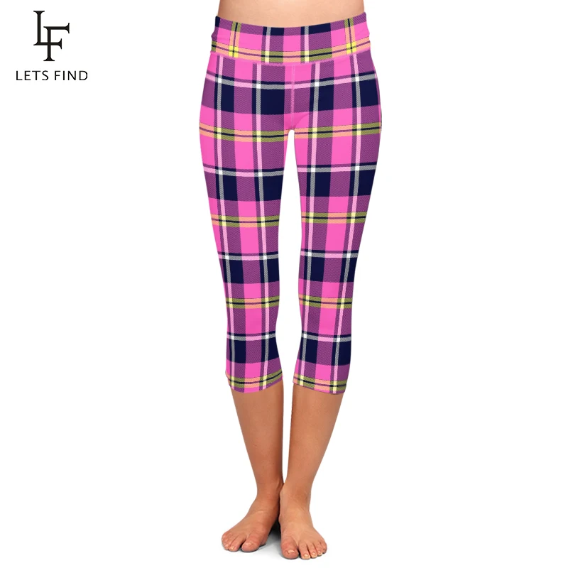 

LETSFIND Push Up Women Gothic Capri Leggings Plaid Print High Waist Elastic Soft Mid-Calf Leggings Hot Sale