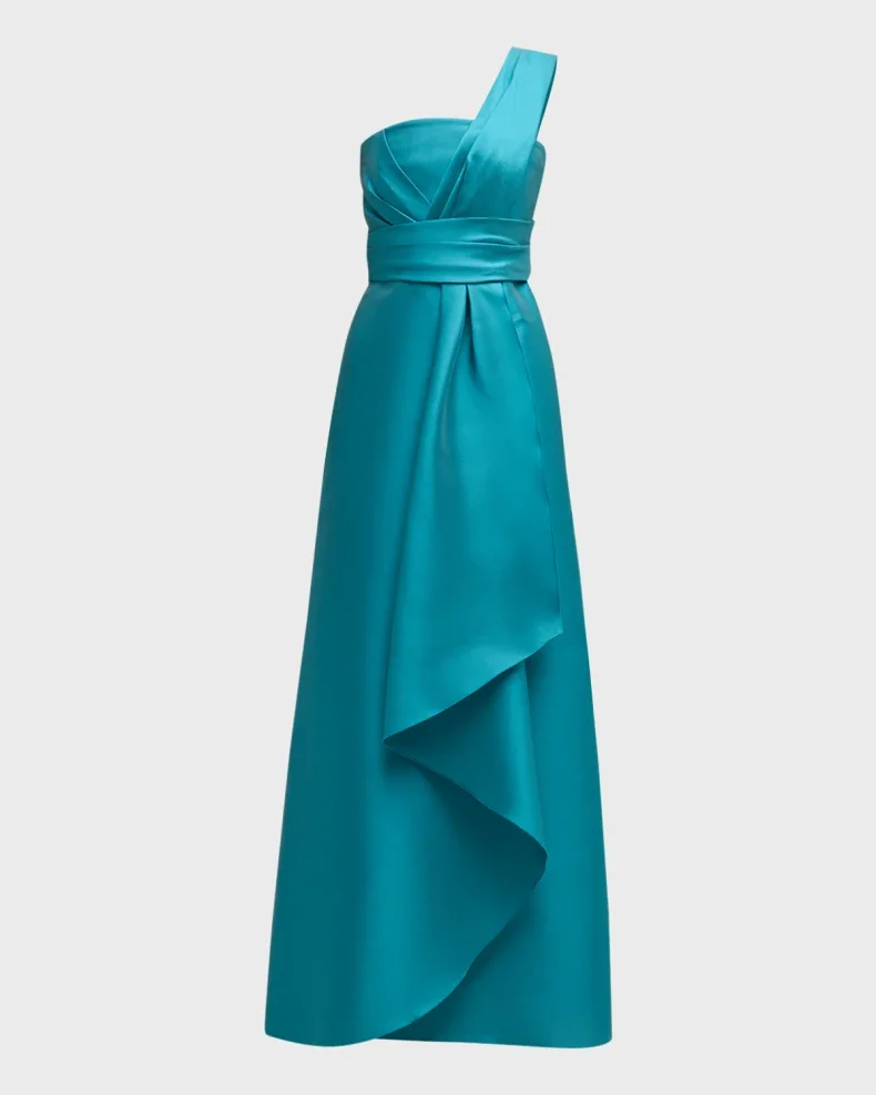 Grünes Abendkleid 2024 Kleid im Satin-Stil elegantes A-Line-Ballkleid mit einer Schulter boden langes Frauen kleid فساتين س카رة