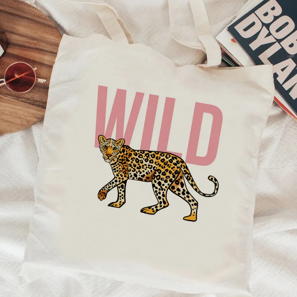 Bolsa de compras de amor con estampado de leopardo, bolso de reciclaje, bolsas de comestibles, bolsas de tela, bolsas ecológicas, tissu