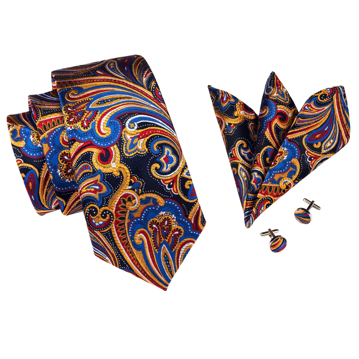 Colorful Floral Men Tie Handkerchief Cufflinks Set Jacquard Necktie for Man Male Wedding Business Ties Formal Dad Husband Gift