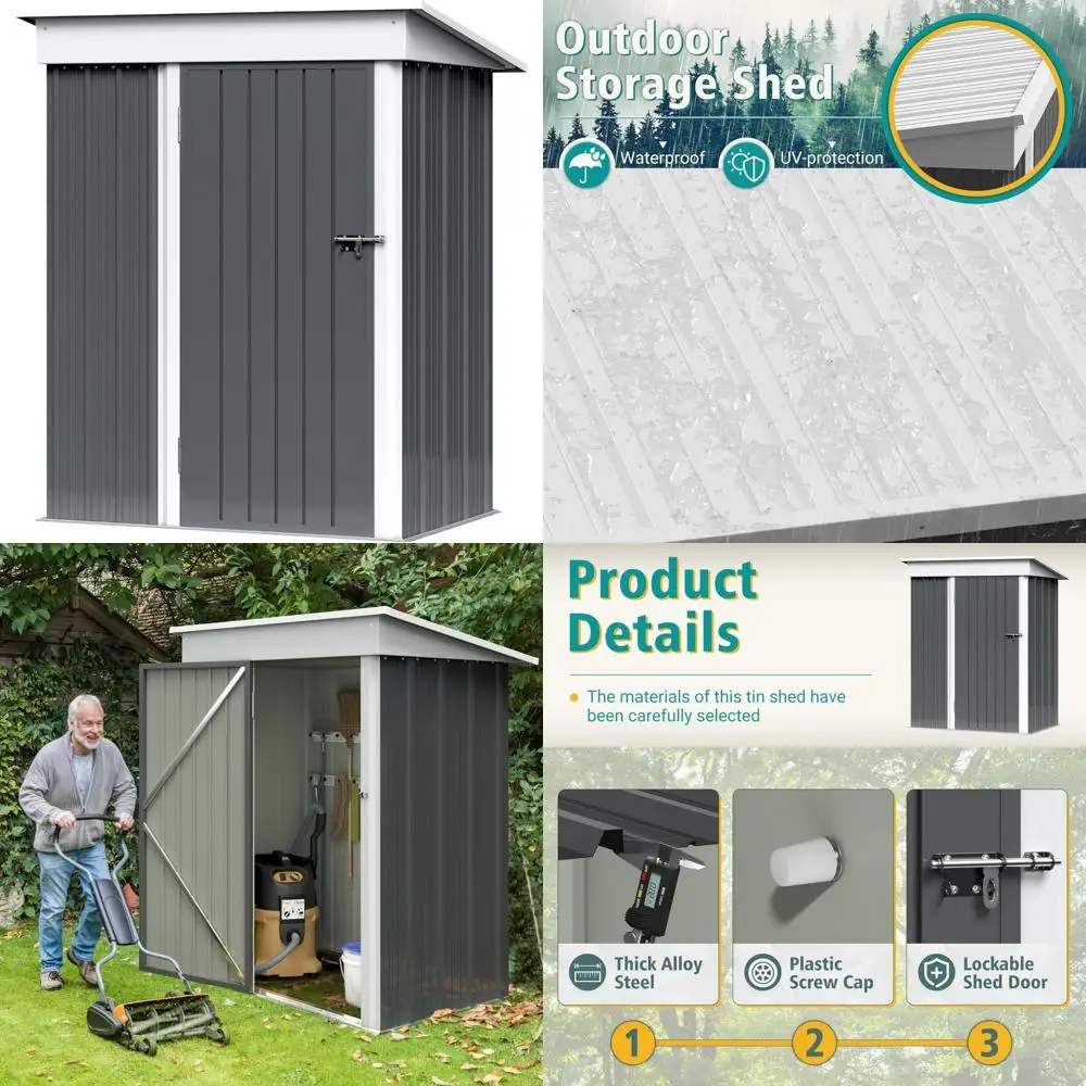 

Металлический сарай для хранения на открытом воздухе, водонепроницаемый садовый сарай 5x3 футов с запираемой дверью для хранения инструментов на заднем дворе и патио