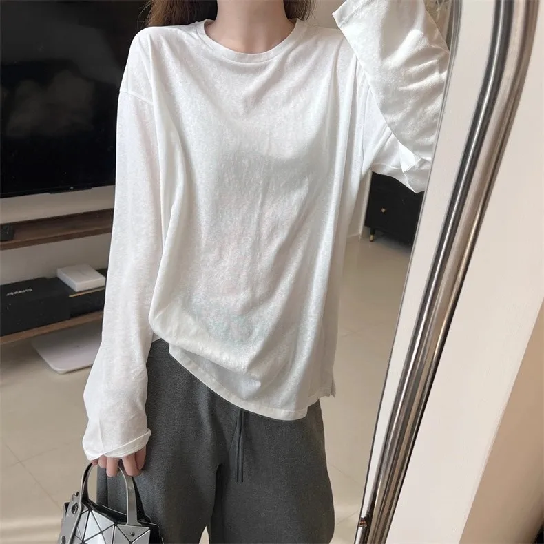 

Thin Summer Simple Loose-fitting Slimming Versatile Base Layer Long-sleeved T-shirt Women's Sun Protection Top Cardigan Outdoor