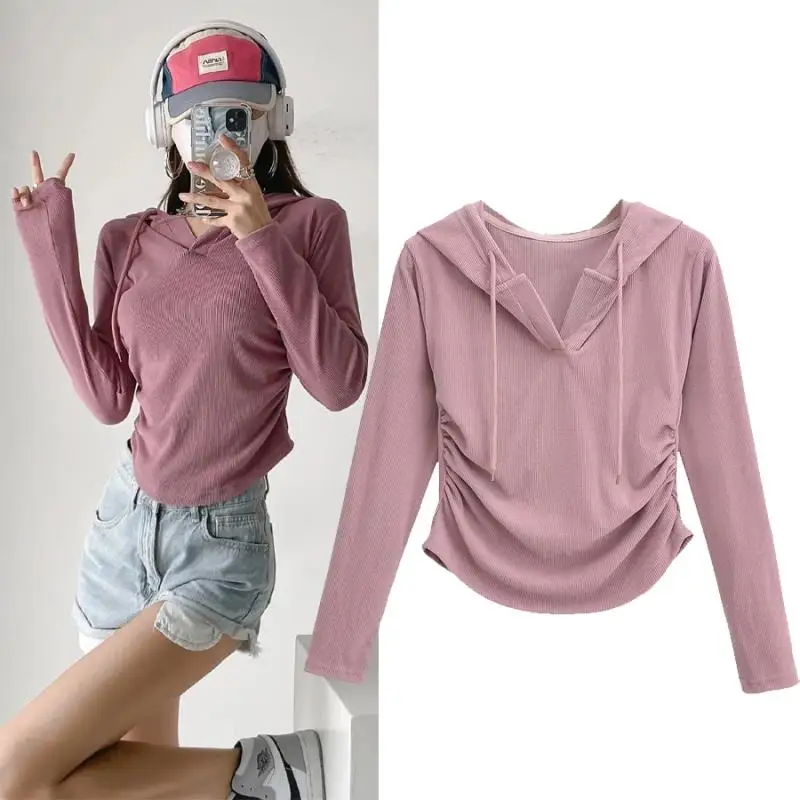 

Женская модная толстовка с капюшоном, однотонная, облегающая, повседневная толстовка 924WMDR, универсальная, S225, осенняя коллекция