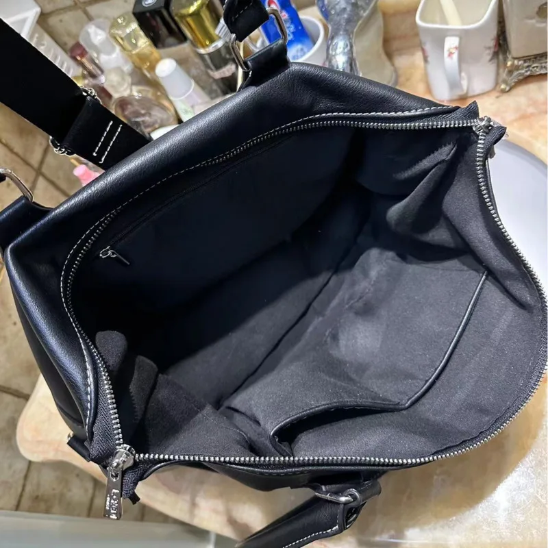 Women's Fashion Vintage Washed Soft Leather Tote Bag Designer Luxury Large Capacity Commuter Multi-Pocket Shoulder Messenger Bag