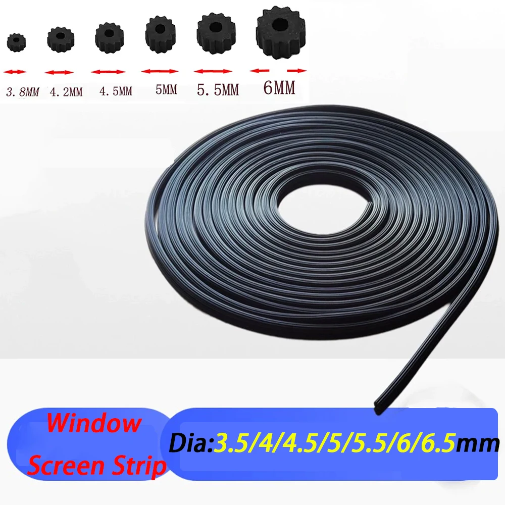 Dia3.5-6.5mm PVC Rubber Window Sealing Strip Screen Door Mesh Cloth Glue Tape Fixed Accessories Wind Anti-mosquito Seal Hardware