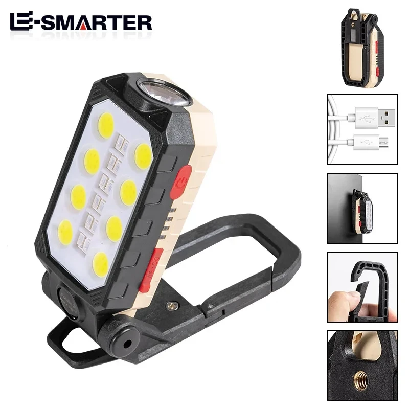 COB Magnetic Work Light Strong LED Flashlight Rechargeable Camping Waterproof Emergency Folding Floodlight With Power Display