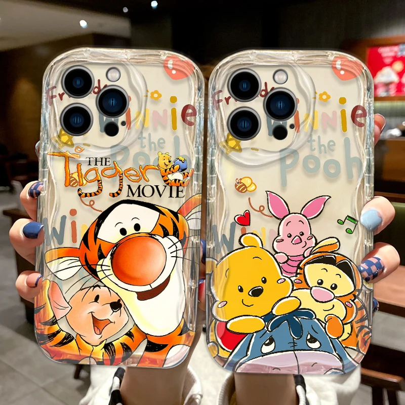 Disney Winnie and Tiger Phone case For Apple iPhone 15 14 13 12 11 Pro X XR XS Max Plus 8 7 Plus SE Wave Oil Cover