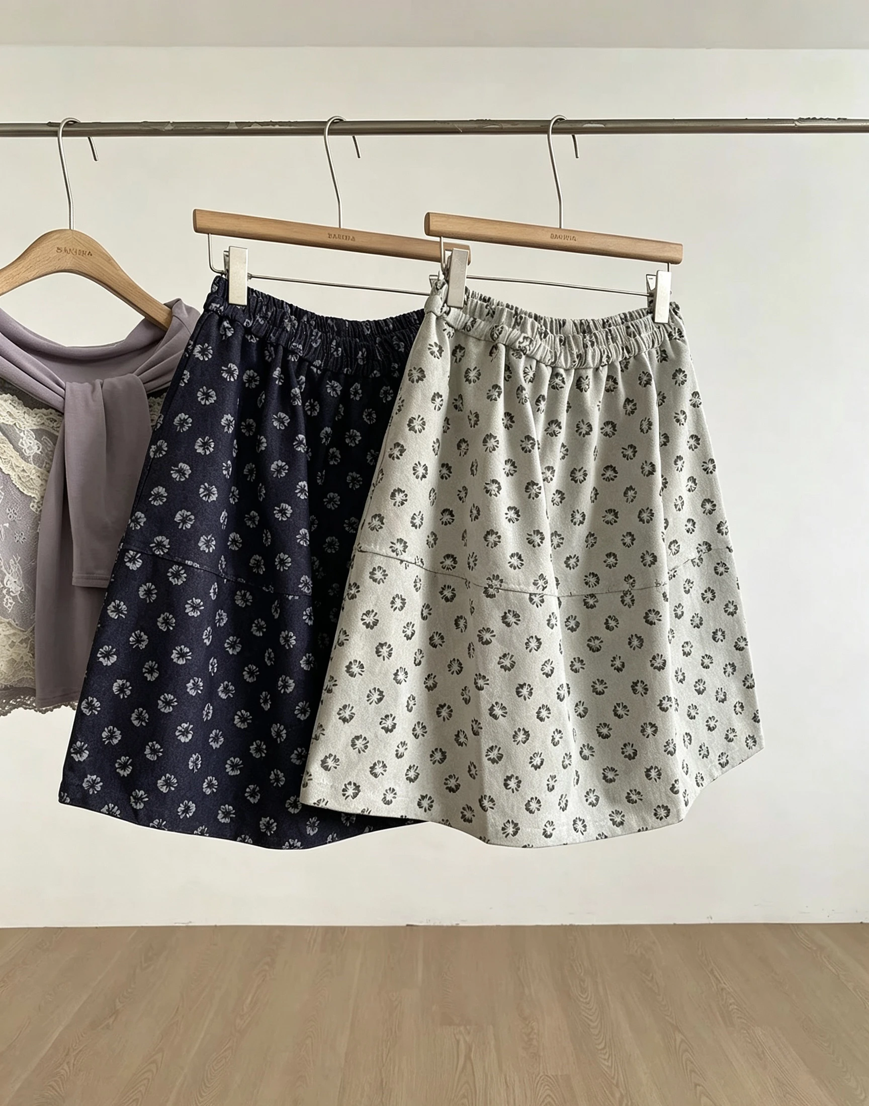 Women's Spring Autumn Lovely Floral Knee Length Skirt Lady Elastic Waist A Line Mid Length Skirt