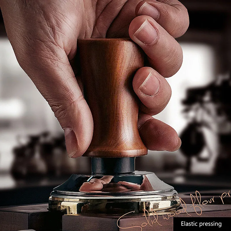 51mm 53mm 58mm Beech Wood Espresso Coffee Tamper Internal Spring Balanced Force Coffee Hammer Stainless Steel Base Barista Tools