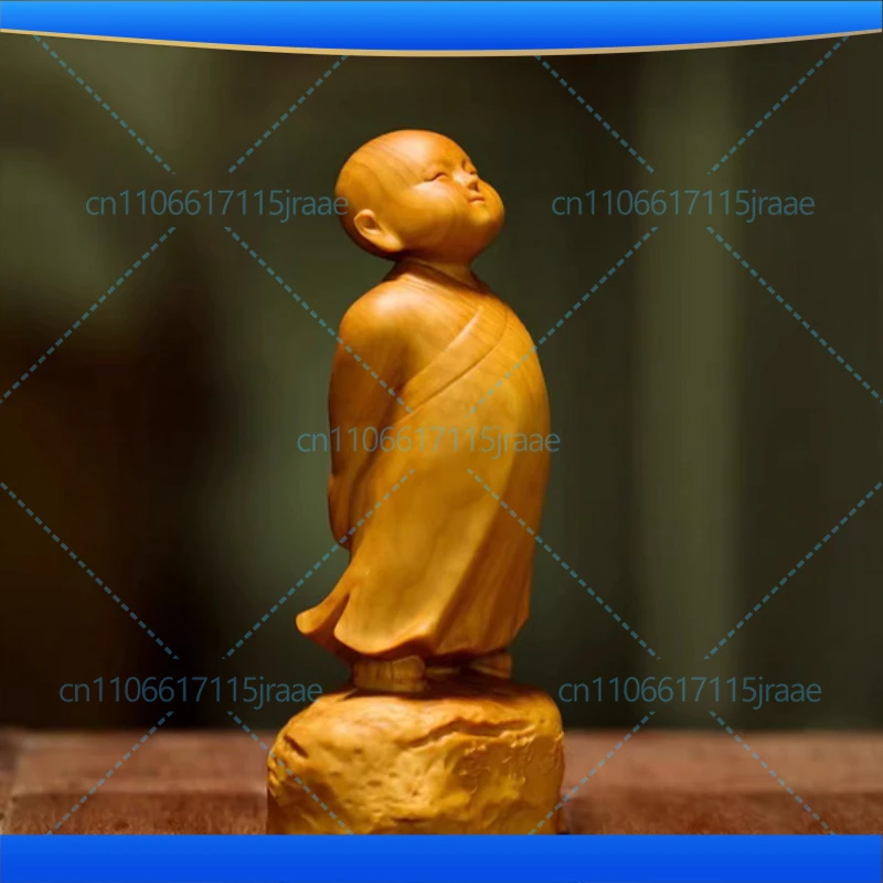 wood carving Chinese characteristic little monk Decorate small statues Cute home, room, office, car Character ornaments