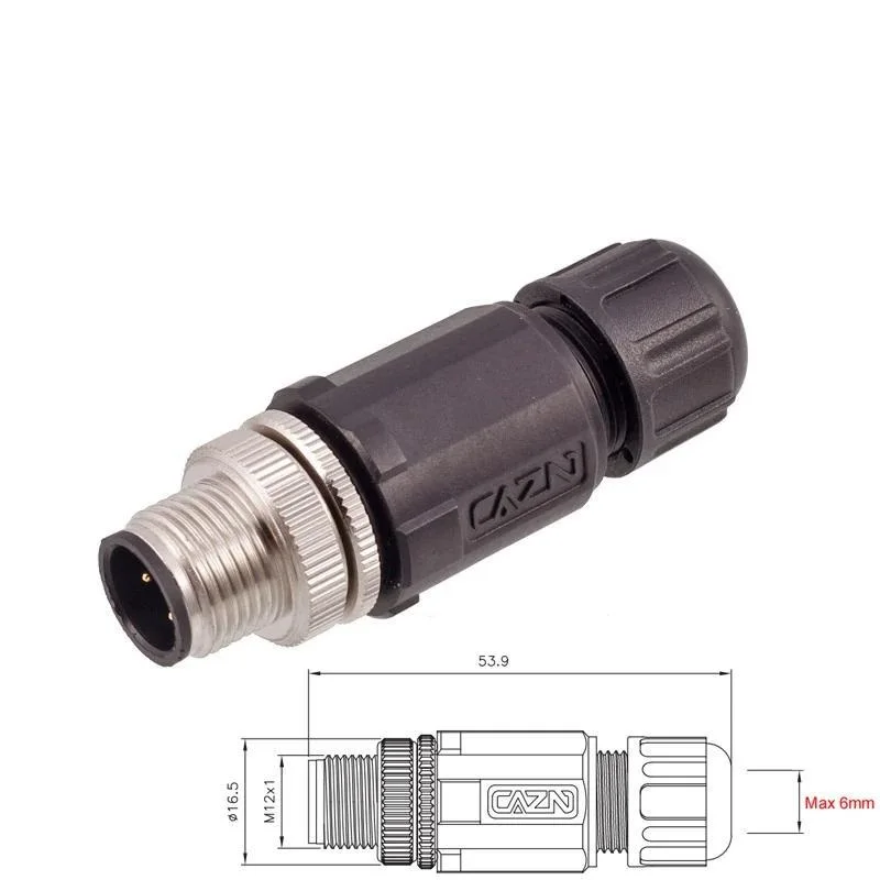 Factory M12 Solder Plastic Straight Angled Assembled Connectors 2 3 4 5 6 8 12 17Pins A B D Male Female PG7 PG9 Metal Connectors