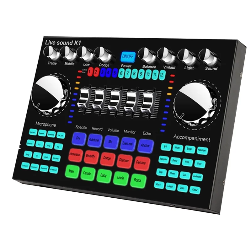 CLCU K1 Live Sound Card Portable Bluetooth Sound Card Profession Adjustable Volume Audio For Music Recording