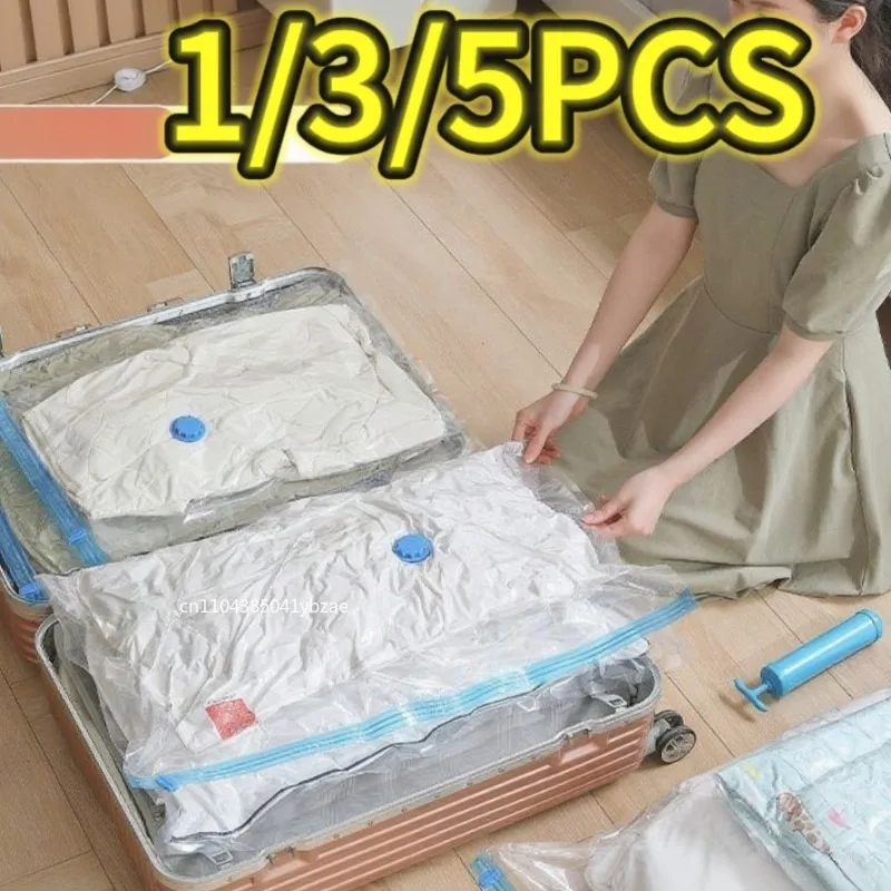 1/3/5 Stück Vakuum-Aufbewahrungsbeutel für Kleidung, Bettwäsche, platzsparende Beutel, Aufbewahrung von Vakuum-Dichtungspaket, faltbare komprimierte Organizer-Tasche
