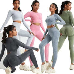 SALSPOR lavado Push Up pantalones traje para Fitness cintura alta atlético ropa deportiva sin costuras mujer gimnasio moda Casual pantalones deportivos traje