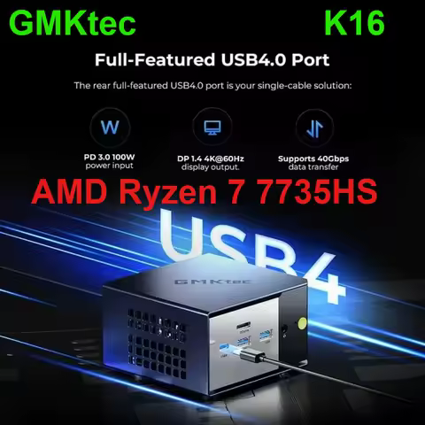 GMKtec K16 Mini PC AMD Ryzen 7 7735HS LPDDR5 32GB 6400MT/s M.2 2280 SSD 2*2.5G LAN USB4 WiFi6E BT5.2 Gaming MINI PC Computer