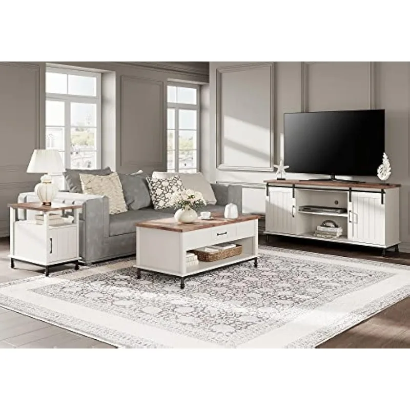 

Подставка для телевизора в фермерском доме премиум-класса, журнальный столик, торцевой столик из 3 шт., 1 большой центральный стол с ящиками, 1 раздвижная дверь сарая