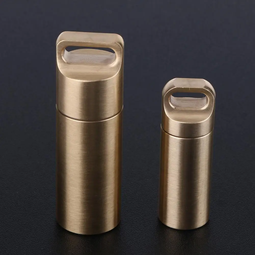 

Waterproof Brass Medicine Bottle Drug Holder Pill Container Case Keychain