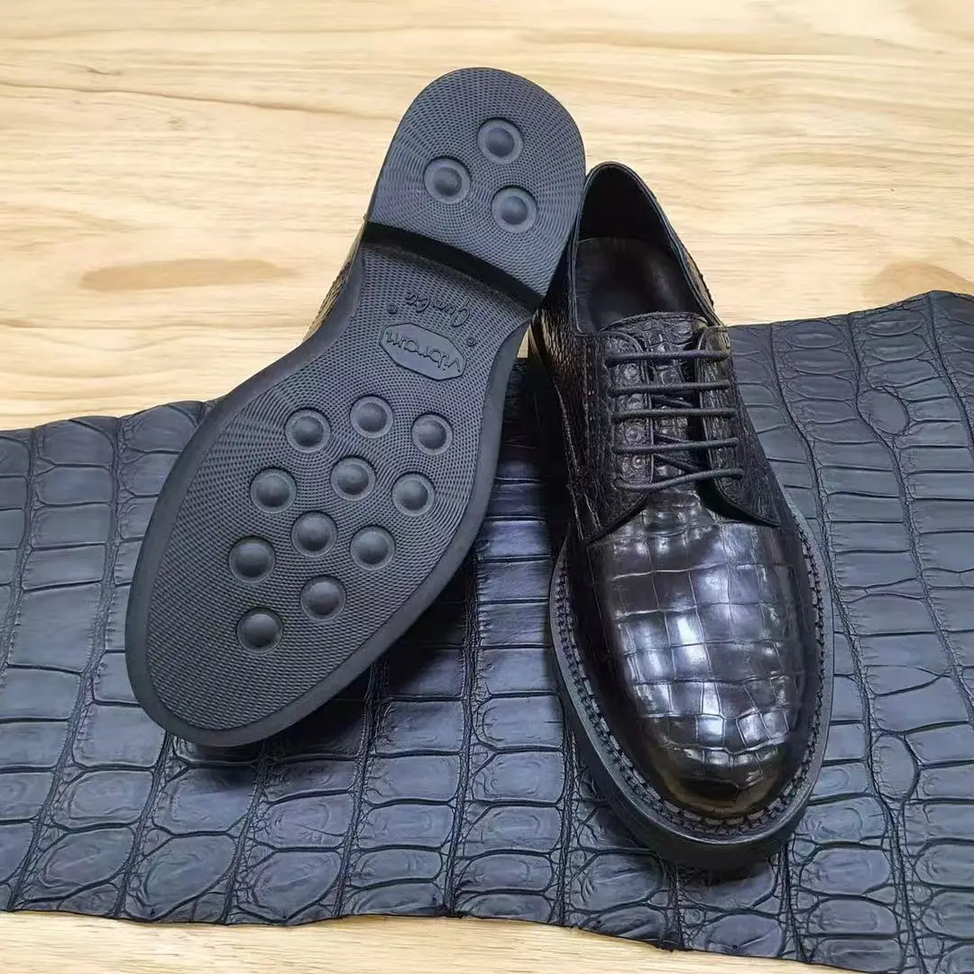 Genuine Crocodile Skin Men's Business Shoe Real Alligator leather Men Fashion Shoe Cowskin Lining Black color
