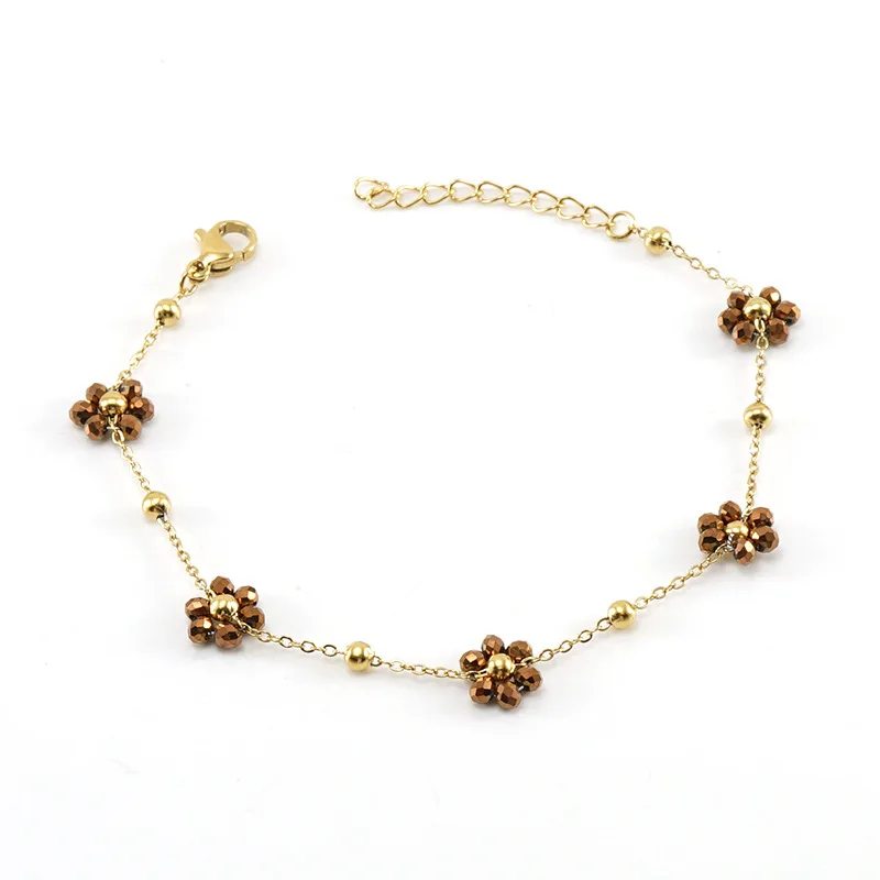 Lovely Handwoven Crystal Flower Stainless Steel Bracelet For Female Minority Design Sense Titanium Steel Bangle For Women