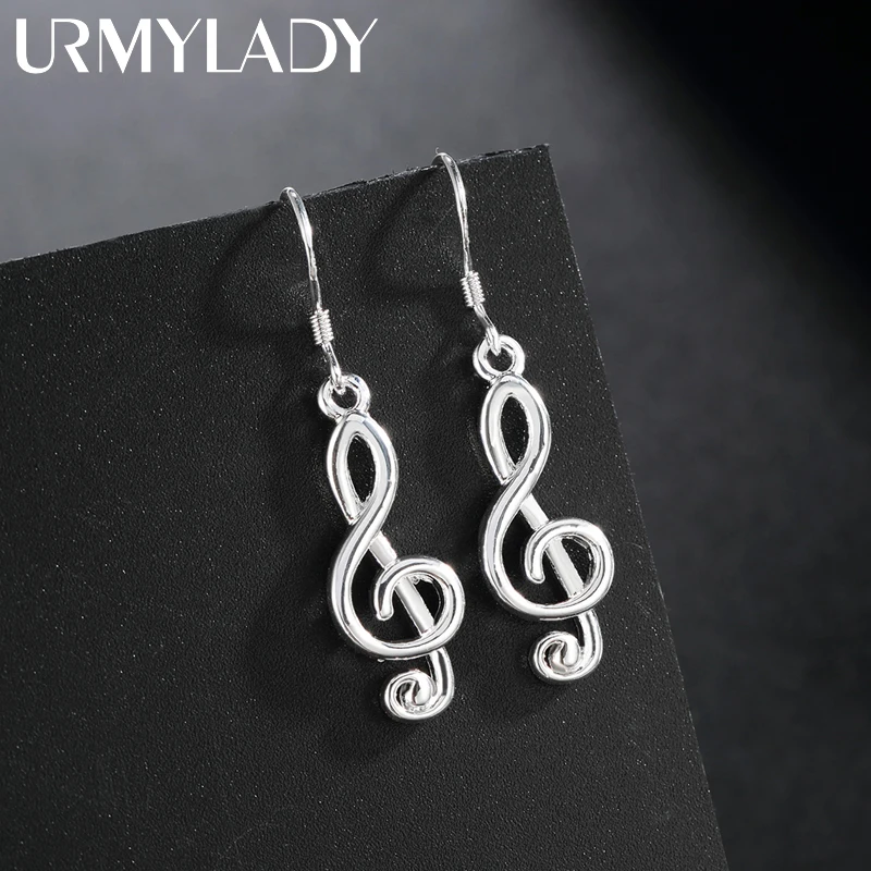 Selling 925 Sterling Silver Earrings for Women Fine Jewelry Valentine's Day Gift Romantic music notation drop