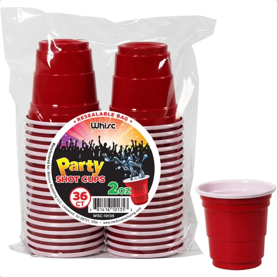 نظارات لقطة للاستعمال مرة واحدة [عبوة من 36 قطعة] أكواب بلاستيكية حمراء 2 أونصة، نظارات جيلو شوت للحفلات لأعياد الميلاد والتخرج والبكالوريوس