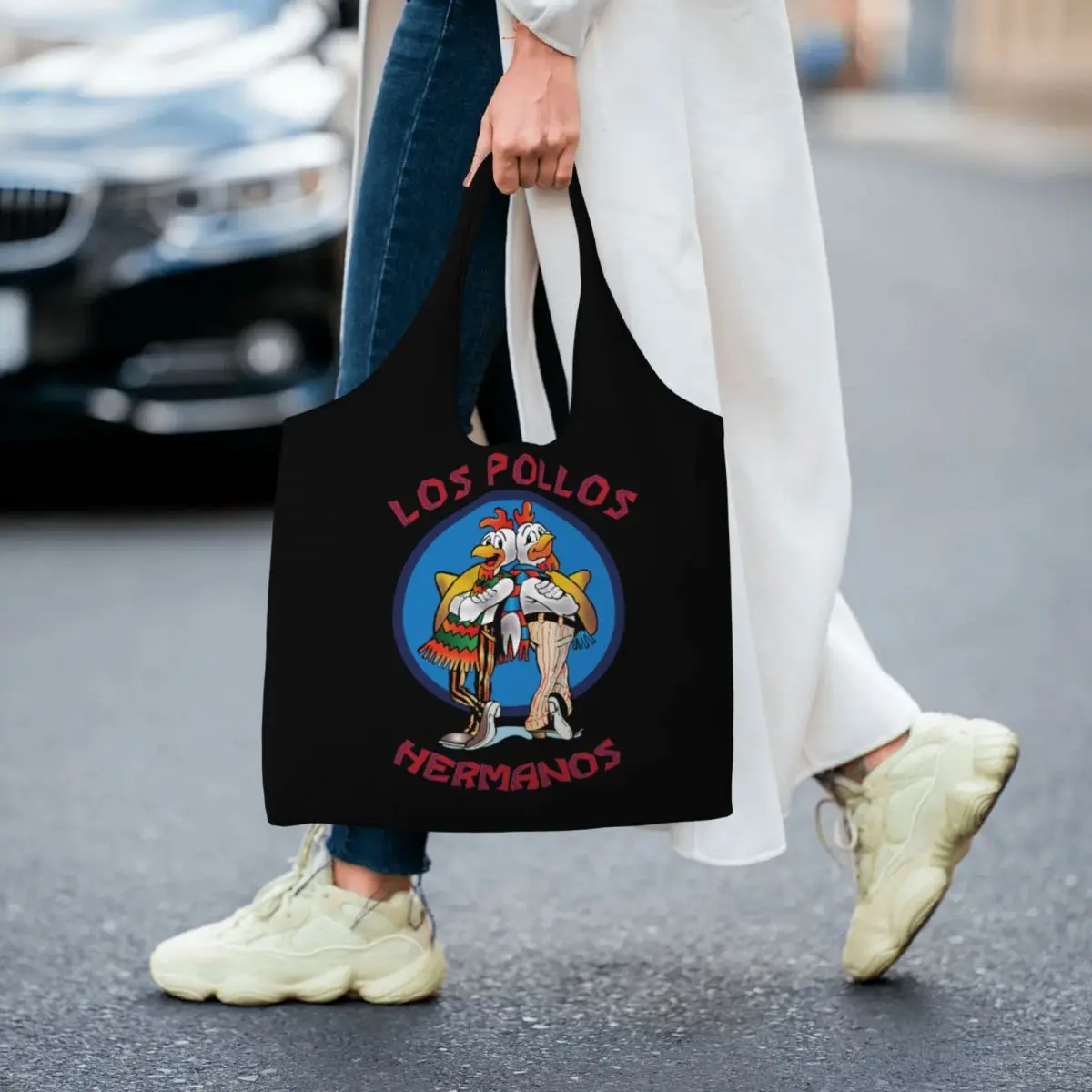 Kawaii Printed Funny Los Pollos Hermanos Tote Shopping Bag Recycling Canvas Shoulder Shopper Breaking Bad Bags Handbag