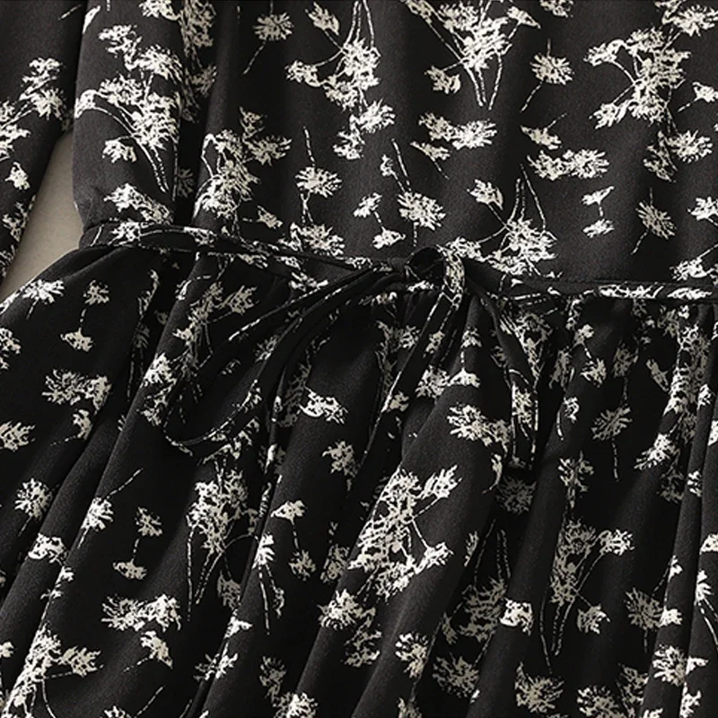 البوب الحد من العمر النساء فساتين متوسطة الطول صيف جديد أنيق موضة الأزهار طباعة ثنيات الشيفون فستان الحفلات للنساء Ropa Mujer #6