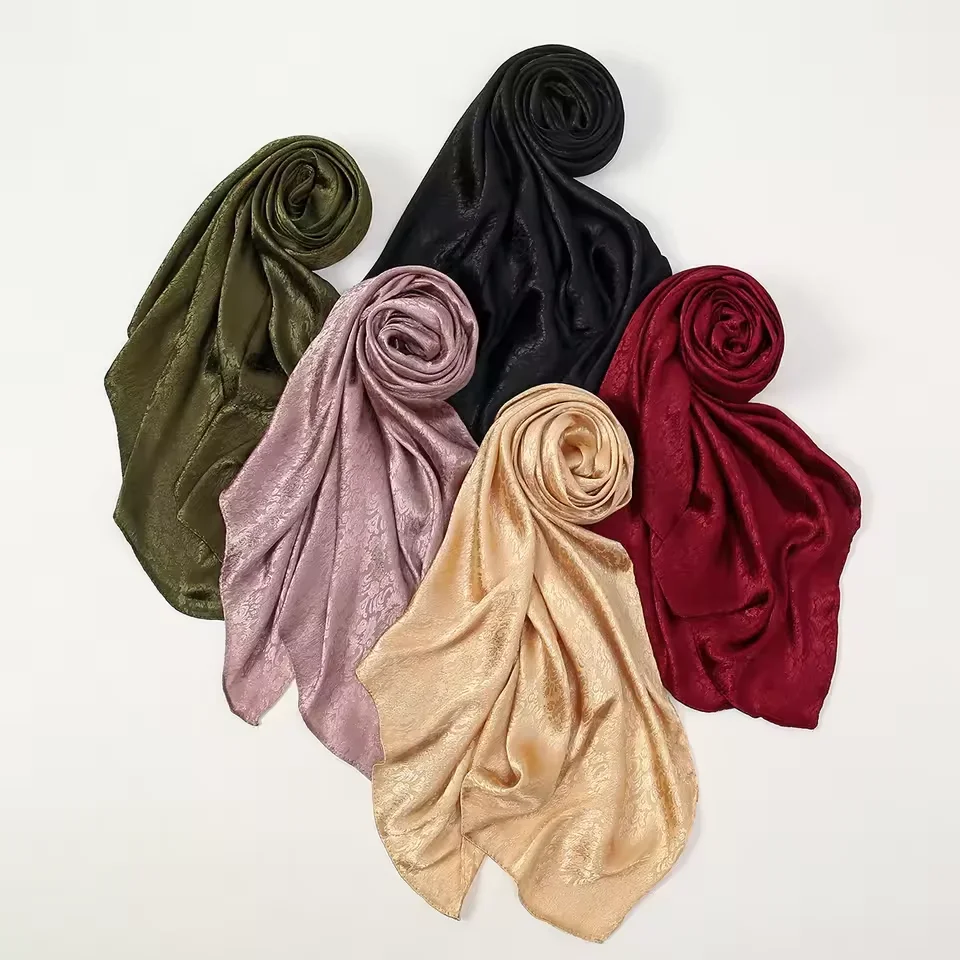 

New Crinkle Jacquard Satin Scarf Woman Muslim Hijab Headscarf Shawl Wrap Turban Bandanas Headband Bufanda Foulard Turbante Mujer