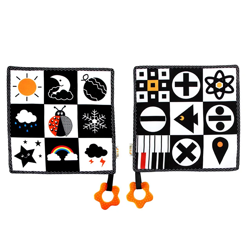 Baby Toy Square with Teether Ringing Paper Baby Comfort Towel Black and White Comfort Soft Towel