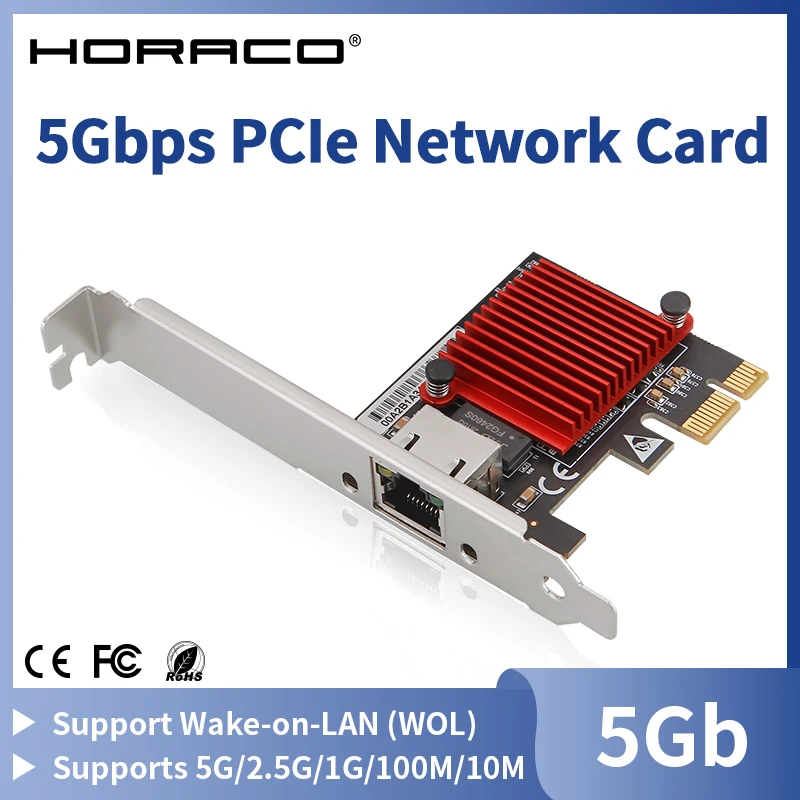 

Сетевая карта 5G PCIe, Ethernet 5Gbps, адаптер для настольных ПК PCI-E x1, 5000 Мбит/с, совместим с Windows 10/11