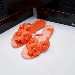 Mini Melissa Ladies Outside Wearing Flat Beach Slippers Retro Fashion Summer Women Jelly Shoes Camellia flip-flops For Girl