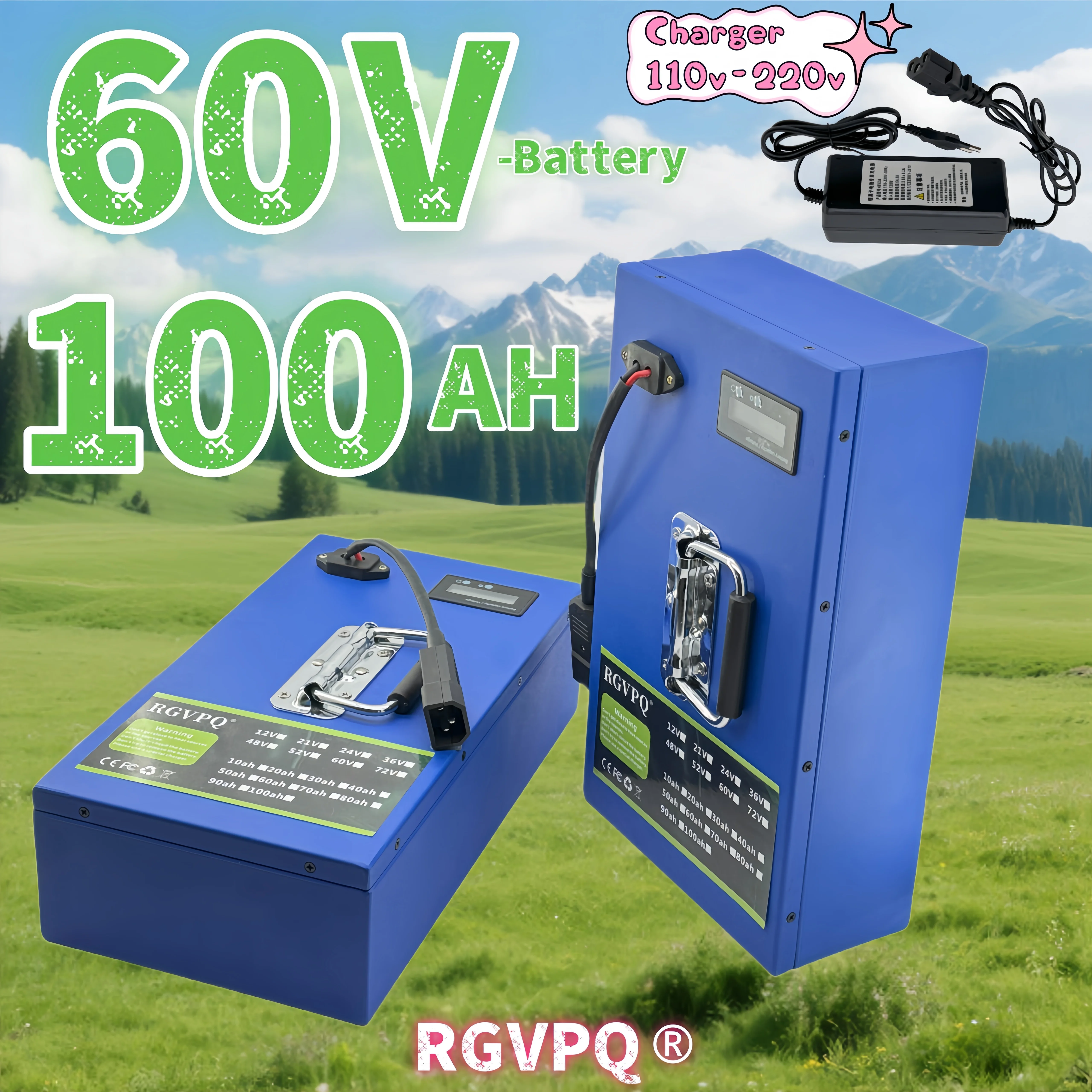 

Air freight, fast transportation, 60V20AH100AH, 18650 lithium-ion battery, built-in BMS protection, suitable for 3000W equipment