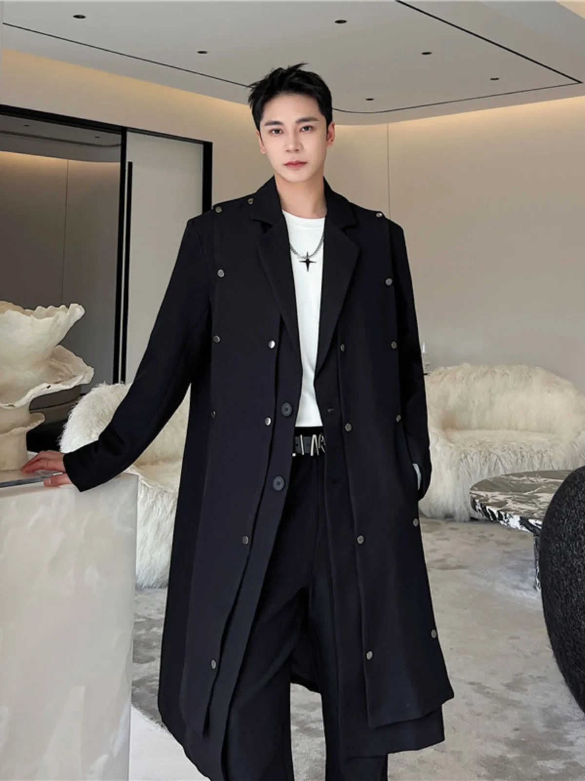 

Осенне-зимнее длинное повседневное мужское пальто, съемный внутренний жилет, универсальные способы на пуговицах, k цвет, модная подставка