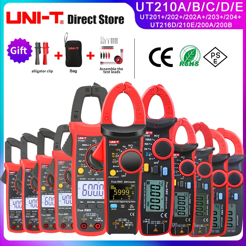 UNI-T Digitale Stroomtang DC AC Spanning AC DC Stroommeter Auto Range Multimeter UT210A/210B/210C/210D/210E UT204+ 203+ 202A+