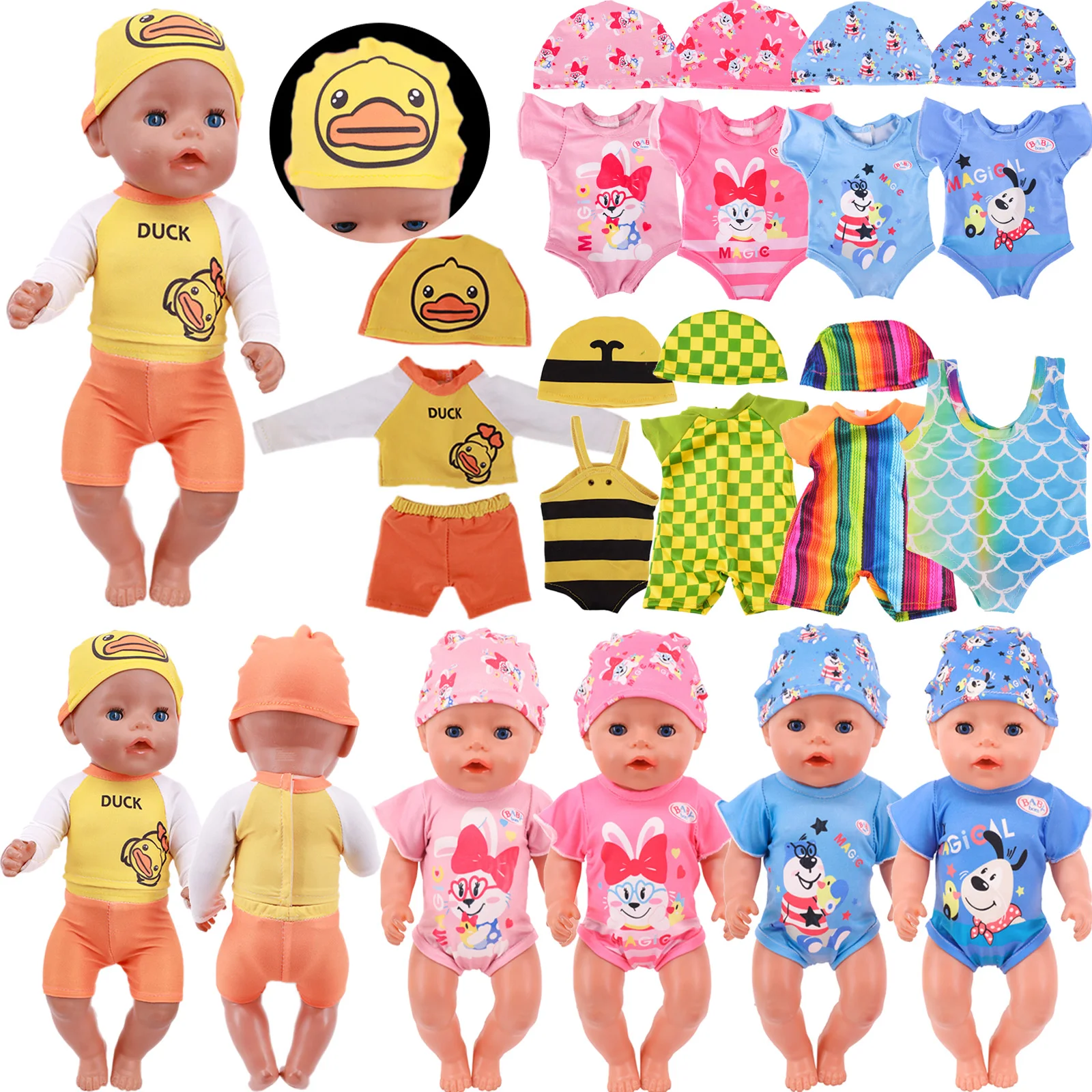 Swimsuit Swimming Cap Doll Clothes For 18Inch American Doll Girl&43Cm ReBorn Baby Doll item Accessories,Generation Born Baby Toy