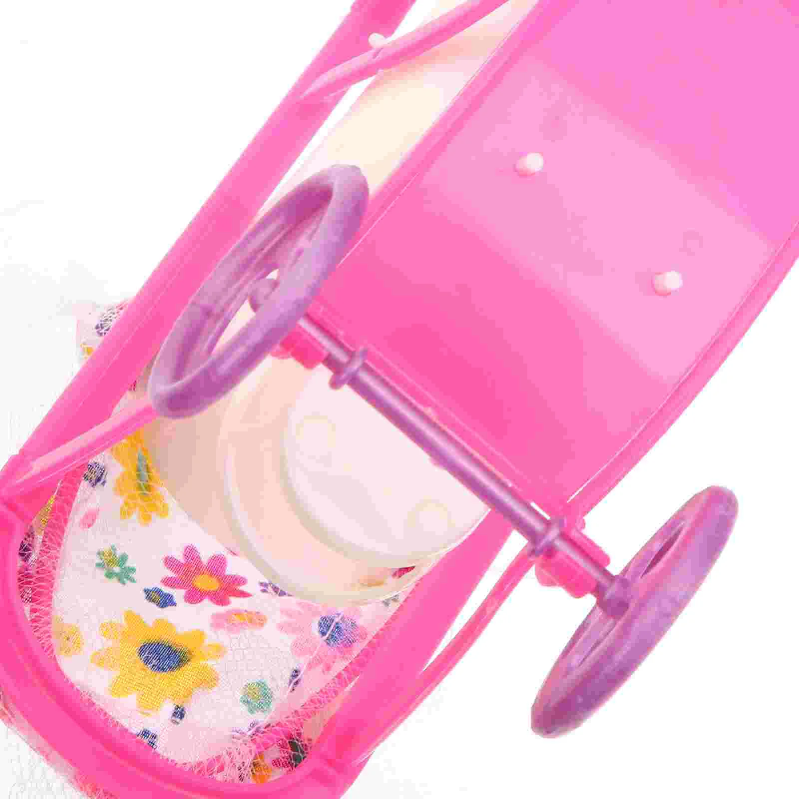 3 Pcs Make up Baby Stroller Toddler Rolling Cart Plastic Kids Miniature Strollers