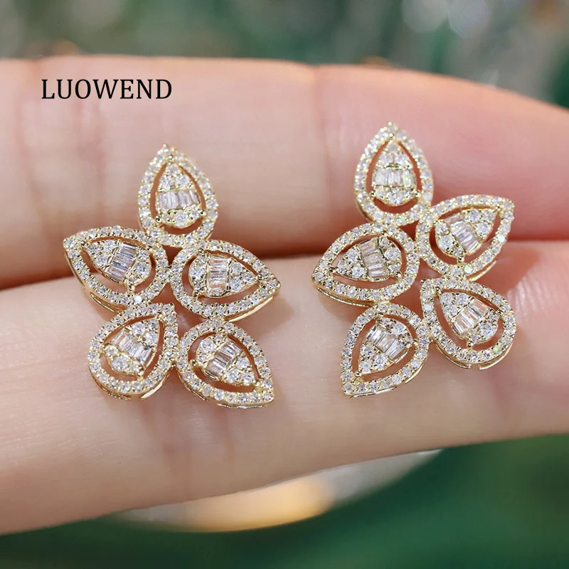 

Серьги LUOWEND из 100% 18-каратного желтого золота в романтическом стиле, серьги-гвоздики с натуральными бриллиантами 0,90 карата для женщин, элитные свадебные украшения
