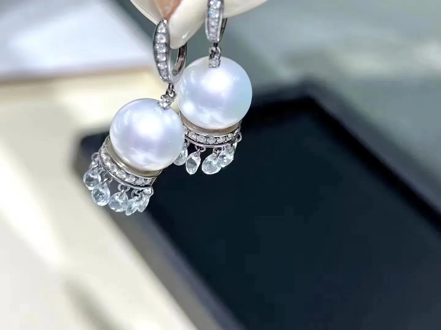 MJ  Fine Jewelry 925 Sterling Silver Oval to Round 10-11mm Nature Fresh Water White Pearls Drop Dangle Earrings Present