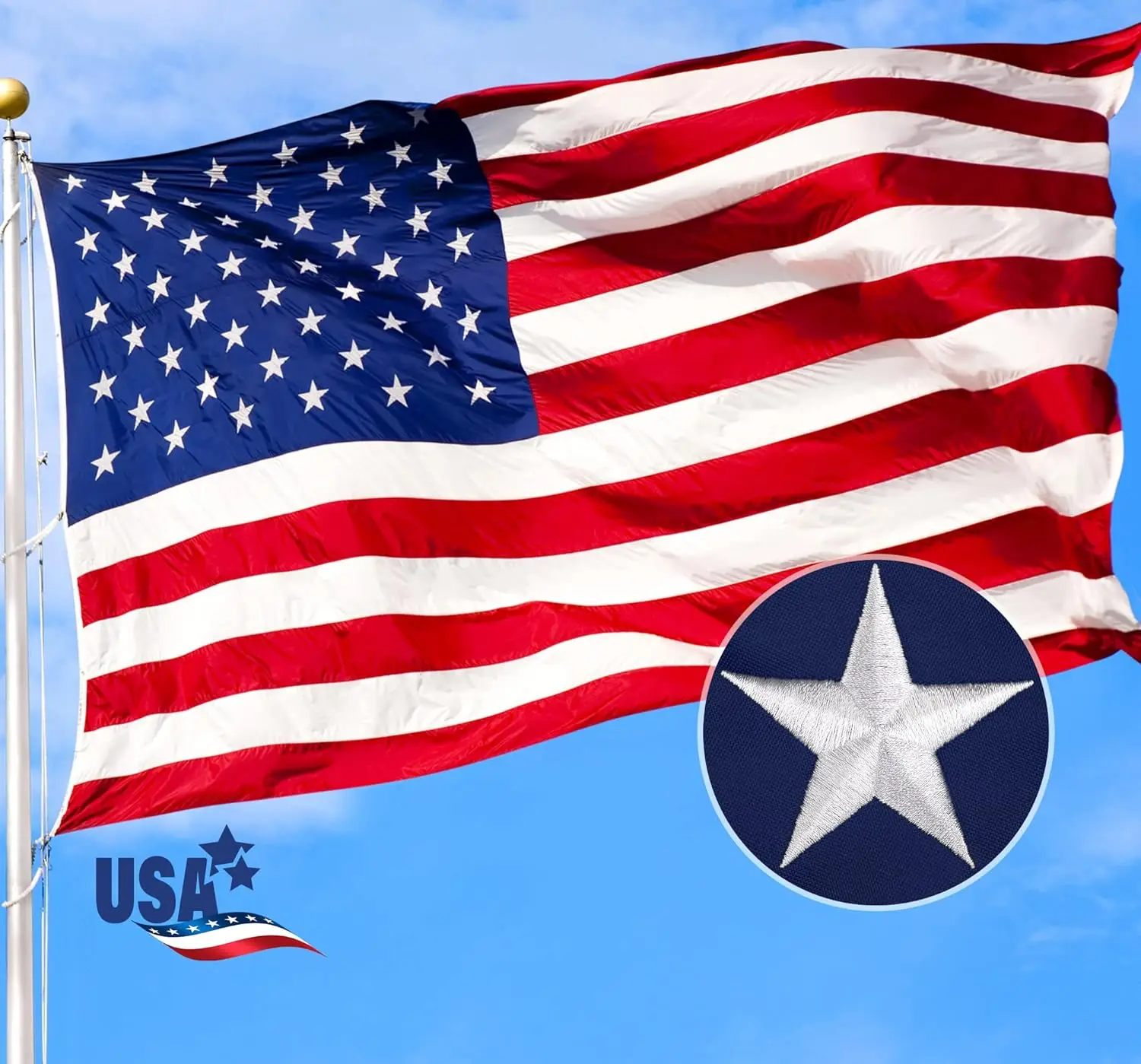 3x5Ft 90×150CM Embroidered American America Flag Premium Nylon Outdoor Double Sided Heavy Duty USA National Country Flags