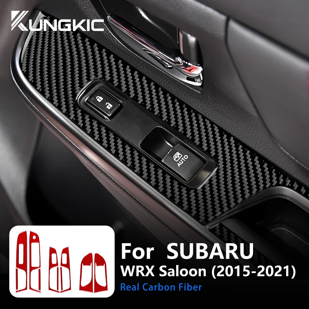 Real Soft Carbon Fiber Car Sticker For Subaru WRX 2018 2019 2020 2021 Door Window Switch Button Panel Accessories Interior Trim