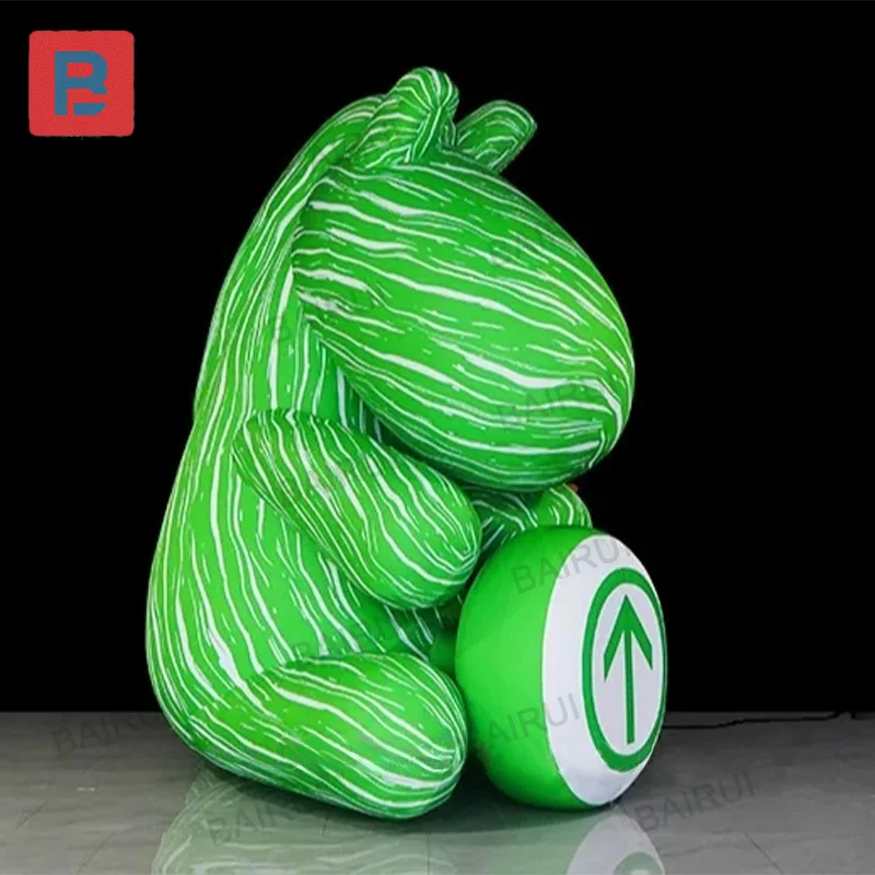 Shopping inflatable hippo green cartoon horse white led light cute hippo air model for outdoor market store activity decoration