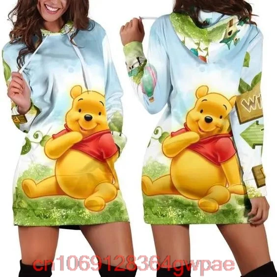 Disney Winnie the Pooh Hoodie Dress Sweater Fashion Disney Piglet Dress Sweatshirt Dress 3d Allover Printed Hoodie for Women