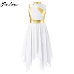 Child Girls Modern Lyrical Dance Dress Ballroom Dancing Church Choir Praise Worship Costume Sleeveless Asymmetrical Hem Dresses